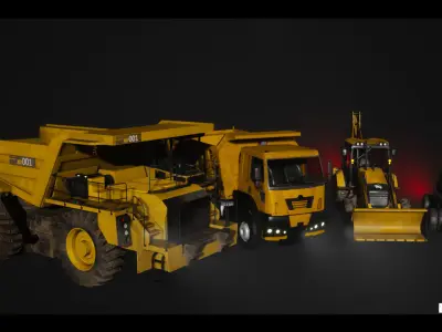 Driveable Animated Construction Vehicles Set of 4 Low-poly 3D model