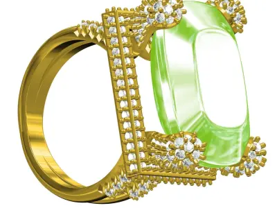 Antique Yellow Green Cushion Stone Cocktail Ring 3D print model