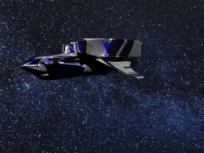 Transport spaceship flying in night sky 3D model