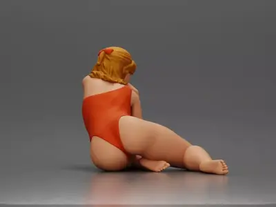 attractive woman in red swimsuit resting calmly on the beach 3D print model