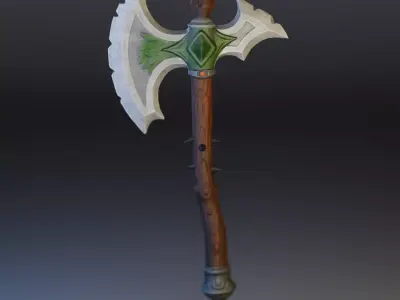 Stylized Fantasy Battle Axe Low-poly 3D model