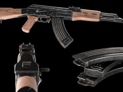 AK-47 rifle Low-poly 3D model