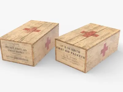 US First Aids Wooden Boxes WWII Low-poly 3D model