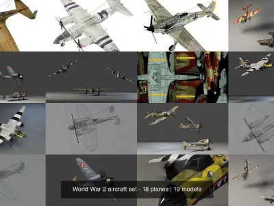 World War 2 aircraft set - 22 planes 3D Model Pack