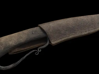 Hunting Knife and Sheath Low-poly 3D model