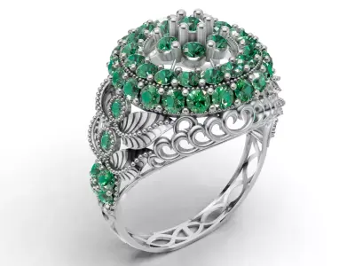 Big Flower Cluster Gem  Ring STL CAD File 3D print model