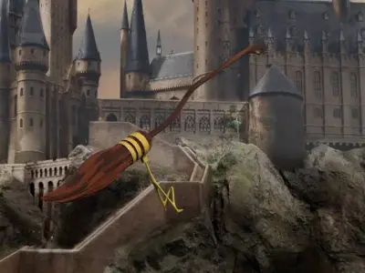 nimbus-2000 wooden broom flying in sky 3D model