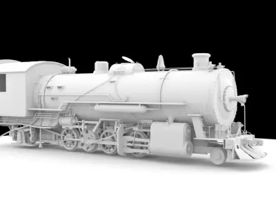 An old train engiene Low-poly 3D model