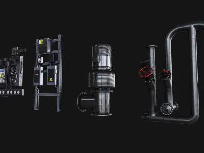 Electricity Equipment and Pipes Pack  Low-poly 3D model