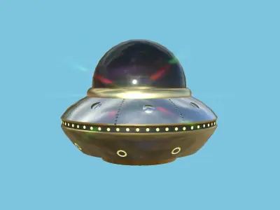 Cartoon UFO A6 - SciFi Flying Saucer - Silver Gold Low-poly 3D model