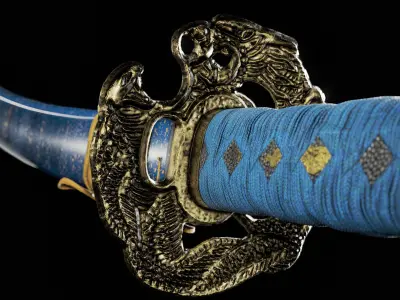 Japanese Blue Dragon Katana Low-poly 3D model