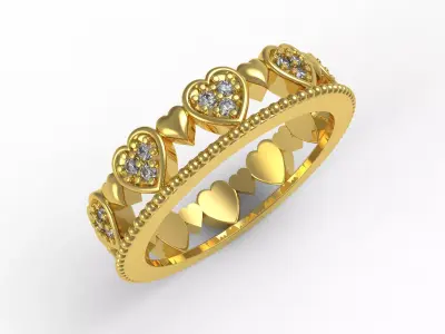 Antique Heart Shape Round Diamond Bezel Set Wedding Ring 3D print model