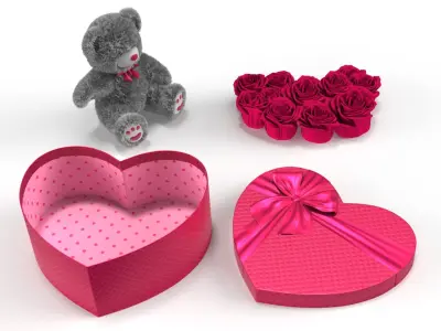  Giftware Heart Box with Plush Bear and Roses Fur 