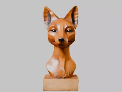 Wooden Fox Carved Sculpture Statue Low-poly 3D model