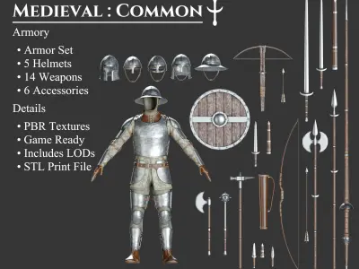 Medieval Collection Common Armory 3D Model Pack