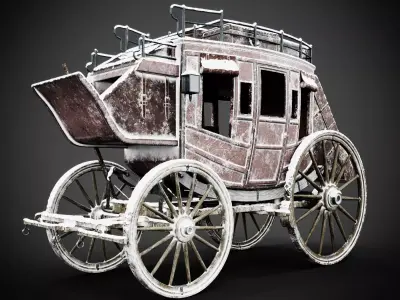 Stagecoach old horse drawn carriage 3D model