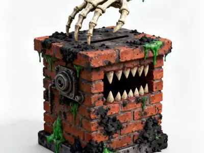 Horror Cursed Chimney Coin Bank 3D Model Low-poly 3D model
