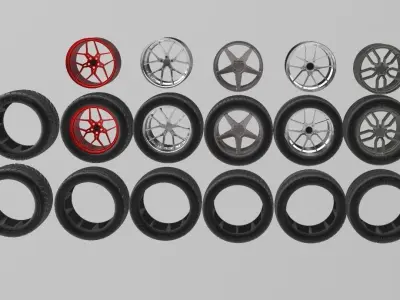 PACK OF 05 20in WHEELS AND 6 TIRES FOR SCALE AUTOS AND DIORAMAS 3D print model