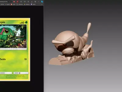 Caterpie on log Pokemon OBJ STL 3D print model