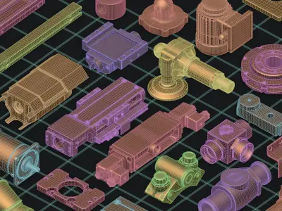 Subdivision Ready Industrial Mechanical Parts Kit-bash Pack 3D model
