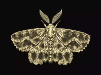 Moth dark-aesthetic macabre wall-art coin-design medallion 3D print model