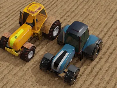 Tractor 3D model two tractors in field 3D Model Pack