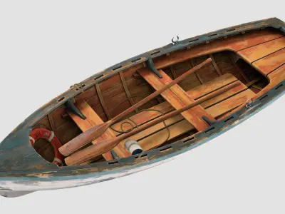 Small Wooden Boat Low-poly 3D model