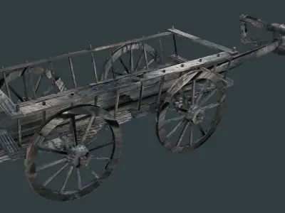 old wood ox cart Low-poly 3D model