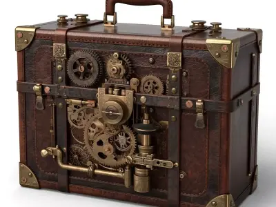 Stylized 3D Steampunk Mechanical Tool Suitcase Low-poly 3D model