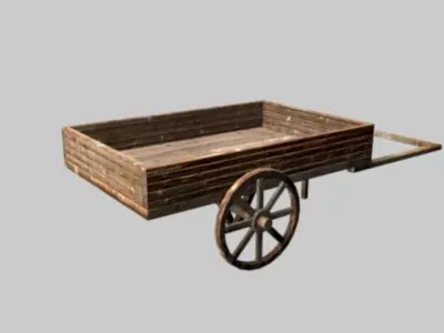 woodcart3 old wooden cart with wheels Low-poly 3D model