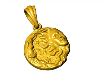 25mm Old Sun and Moon Pendant STL 3DM 3D Jewelry Model 3D print model