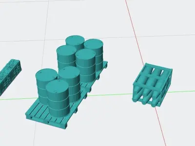 Supply Ammunition crates and metal drums with pallet 3D print model