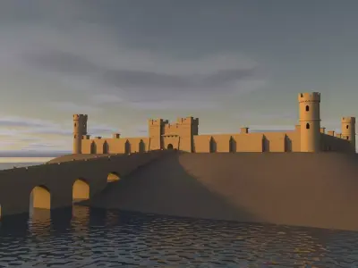 Castle with bridge over water 3D model