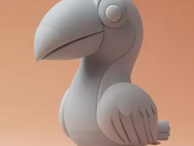 Cute Toucan 3D Model Toy LowPoly Colorful Beak Chibi Design Low-poly 3D model