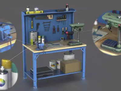WORKBENCH with tools Low-poly 3D model purchase
