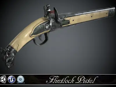 Flintlock Pistol Silver Wolf - Model and Textures Low-poly 3D model