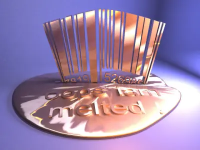Melted Bar-code with text Low-poly 3D model