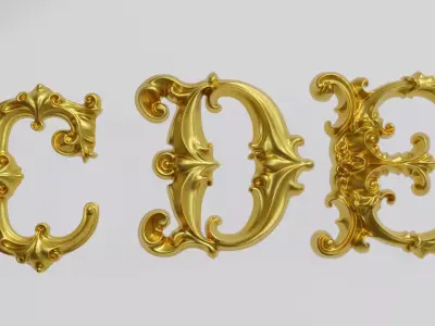 A to Z One Sided Baroque Style Upper Case Letters 02 3D model