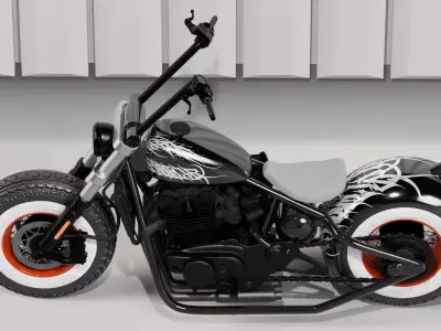 Black Chopper Motorcycle 3D model