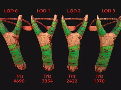 Medieval Wooden Slingshot  Weapon for Shooting Range Low-poly 3D model