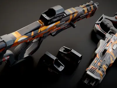Stylized Sci-Fi Laser Shotgun Low-poly 3D model