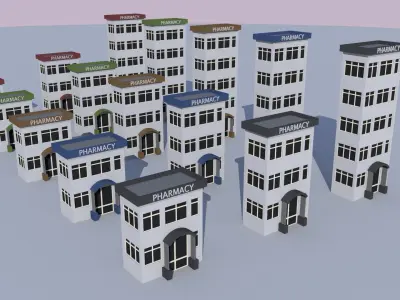 Cartoon Building Low Poly Building Commercial Pharmacy Low-poly 3D model