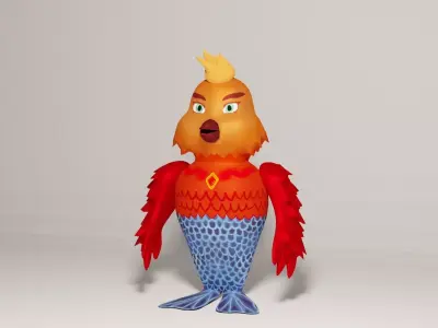 Phoenix and Fish cartoon Free 3D model