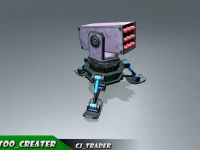 Lowpoly Turret Rocket Launcher 3D Model Low-poly 3D model