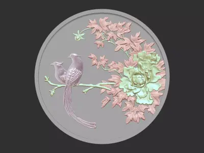 Peony bird relief 3D model