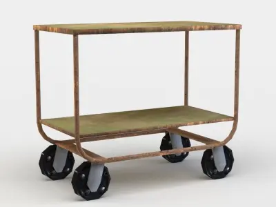 Trolley metal cart with wheels and shelf Low-poly 3D model