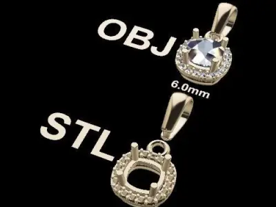 Dainty Diamond Halo Cushion Pendant With Bell 6mm 3D print model