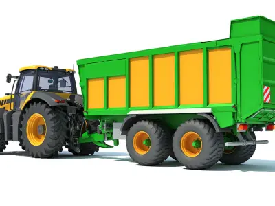 Farm Tractor with Trailer 3D model