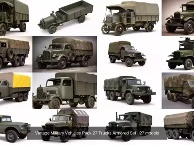 Vintage Military Vehicles Pack 27 Trucks Armored Set