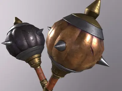 hammer 2 pair of swords Low-poly 3D model
